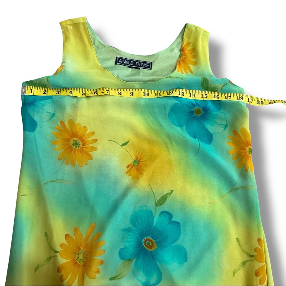 Sleeveless Yellow & Aqua Floral Maxi Dress with Scarf - Picture 10 of 13
